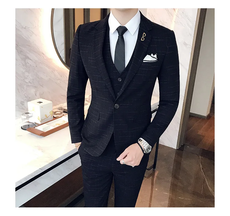 Костюмы мужские Британский Стиль Бизнес высокого класса на заказ линия печати Тонкий Бизнес blazers3 наборы (пальто + жилет + брюки) S-4XL