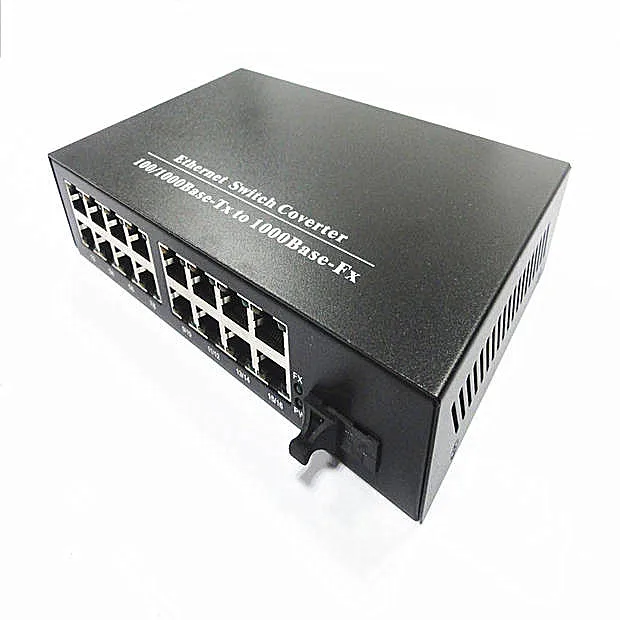 

10/100/1000Mbps Gigabit Ethernet Switch Fiber Optical Media Converter Single Mode Single Fiber with 16 RJ45 UTP and 1 SC Port