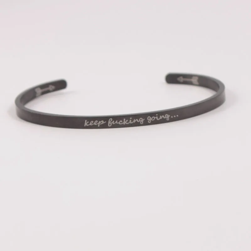 

Black Stainless Steel Positive Inspirational Bracelet Engraved Quote Mantra Bracelet & Cuff Bangle For Women