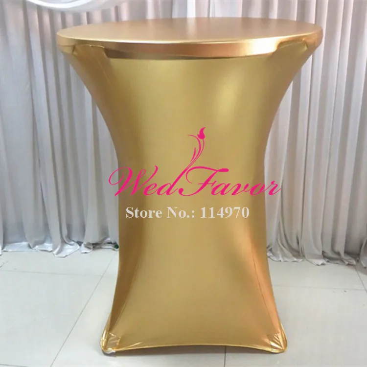 

10pcs Metallic Gold Stretch Spandex High Bar Table Covers Bronzing Lycra Cocktail Table Cloths For Wedding Event Decoration