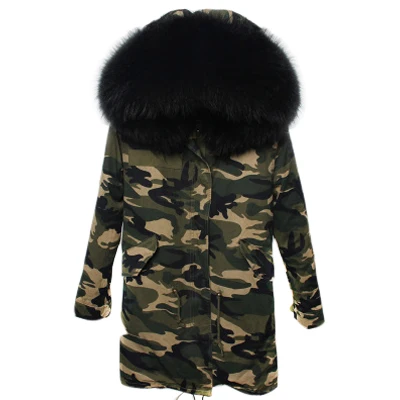 Мех Любовь Женщины Зима Camo Parka большой енота меховым воротником куртка с капюшоном Верхняя одежда 2 в 1 съемная подкладка зимняя куртка фирменный стиль - Цвет: color 6