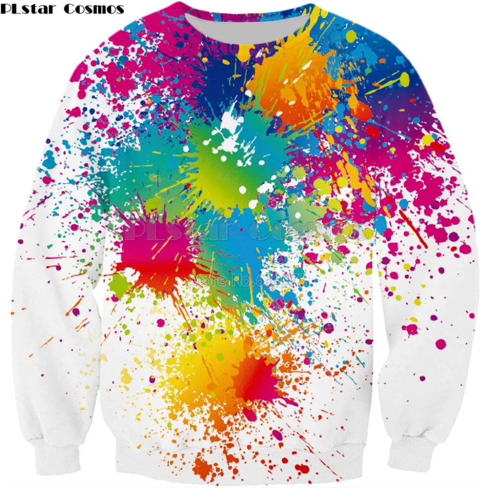 

PLstar Cosmos Drop shipping 2018 Fashion Men Women Sweatshirt Rainbow Paint Splatter 3d Print Casual Long sleeve pullover