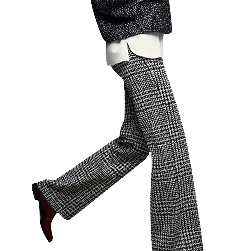 2019 Casual Womens Winter Wide Leg Wool Pants All-Match High Waist Plus Size Plaid Trousers Female Zip-Up Long Pants Bottoms 2019 Casual Womens Winter Wide Leg Wool Pants All-Match High Waist Plus Size Plaid Trousers Female Zip-Up Long Pants Bottoms