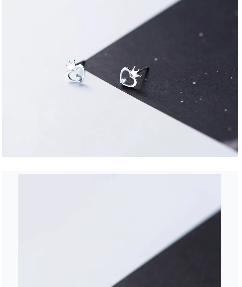 New 100% 925 Sterling Silver Hypoallergenic Crown Heart Earrings Zircon Stud Earring for Women Girl Simple Jewelry Brincos 2018 (1)