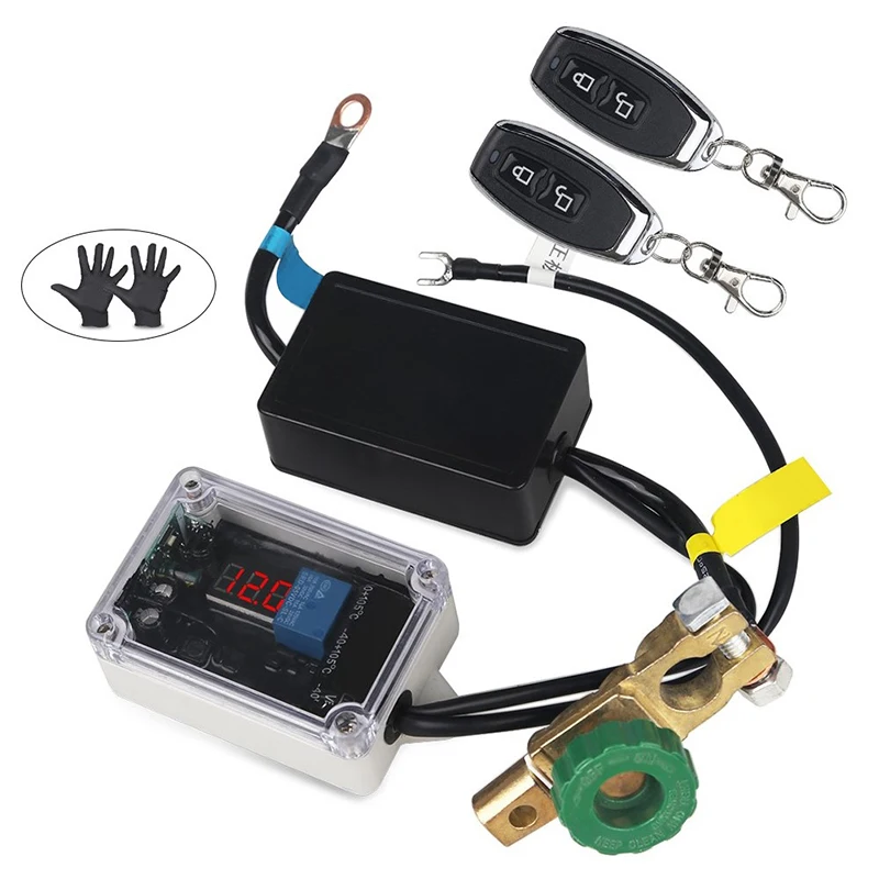 

Universal 12v Car Battery Switch Disconnect Remote Control Voltmeter Display Power Master Switches Isolator Cut Off + Gloves