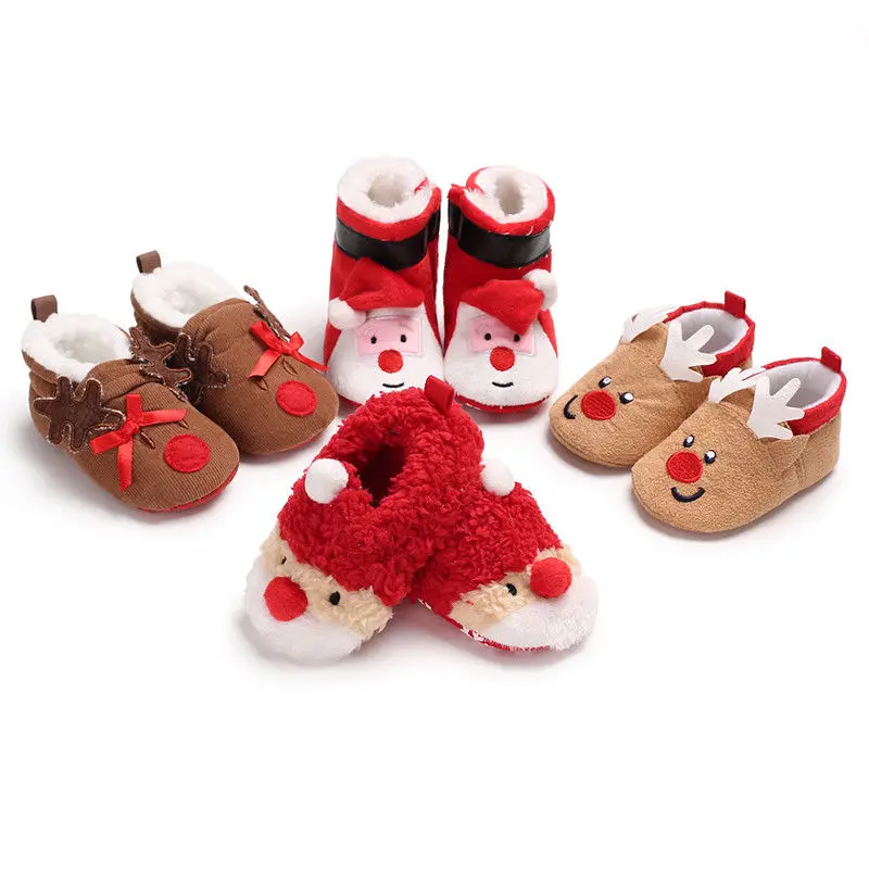 Детская Рождественская обувь для новорожденных, теплые младенческие сапоги для снега, мягкая подошва, тапочки для малышей, обувь в форме оленя