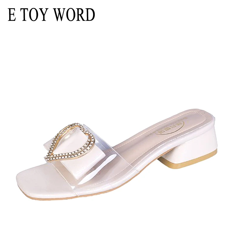 

E TOY WORD Fashion Low-Heel Slippers wear Women Transparent Sandals Slippers Summer Metal Buckle thick heel open toe slippers