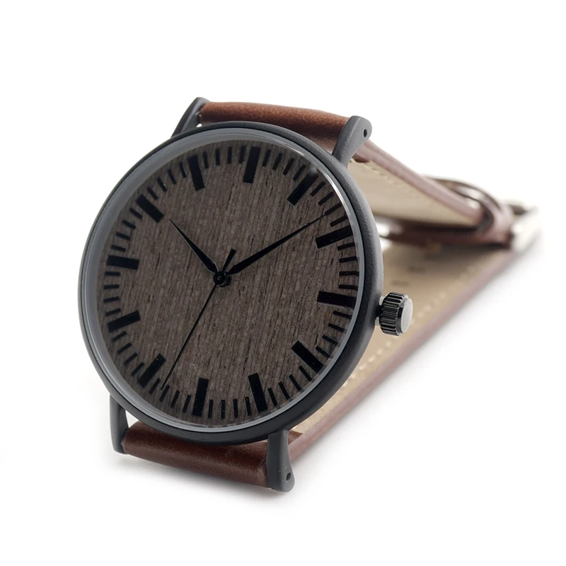 BOBO BIRD V-E25 Watches Men Top Luxury Brand Stainless Steel Case Wooden Dial Wristwatch with Brown Leather Strap in Gift Box