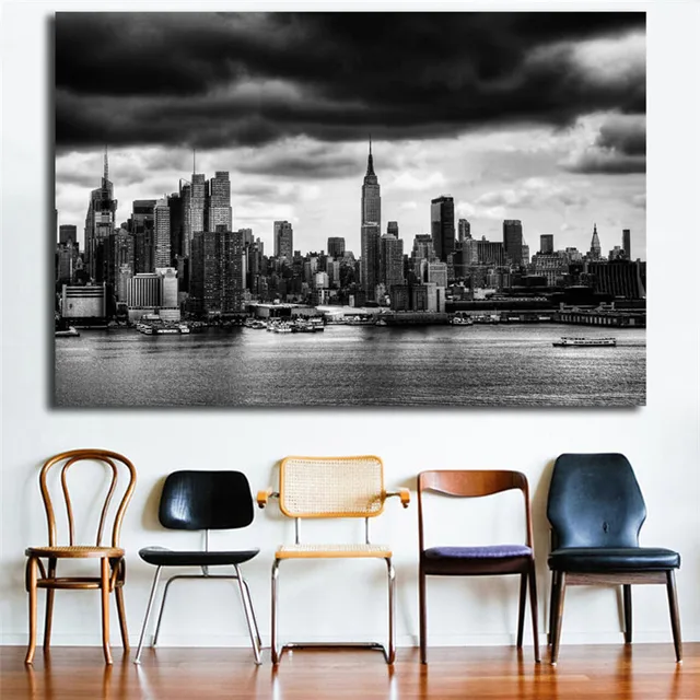 Views Of New York City Skyline Black And White Canvas Posters Prints Views Of New York City Skyline Black And White Canvas Posters Prints Wall Art Painting Decorative Picture Modern Home Decoration