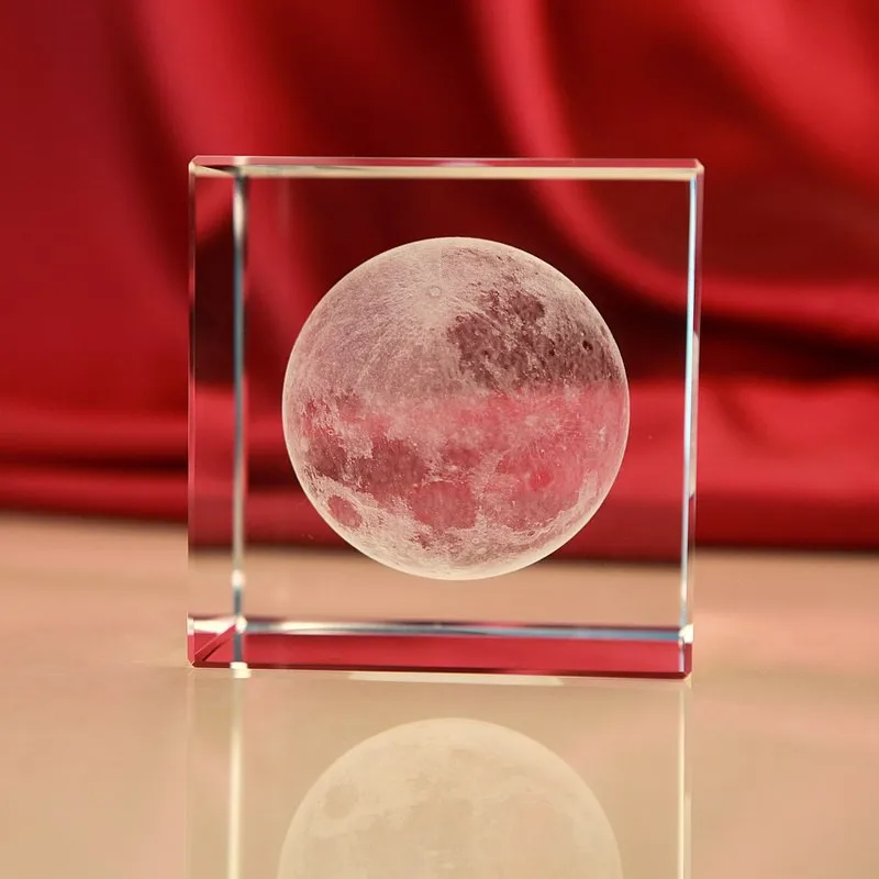 Free shipping unique design crystal 3D laser moon cube paperweight as