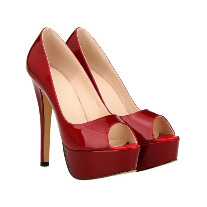 

Women's High Heels Platform Shoes Sexy Plus Size 42 Woman Bridal Shoes Peep Toe Pink Red Wedding Party Pumps Stiletto 2018 A017