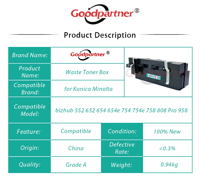 1X WX-102 A2WY-WY3 A2WY-WY1 отходов коробка с тонером бутылки контейнера для Konica Minolta тонер Konica Minolta bizhub 552 652 654 654e 754 754e 758 808 Pro 958