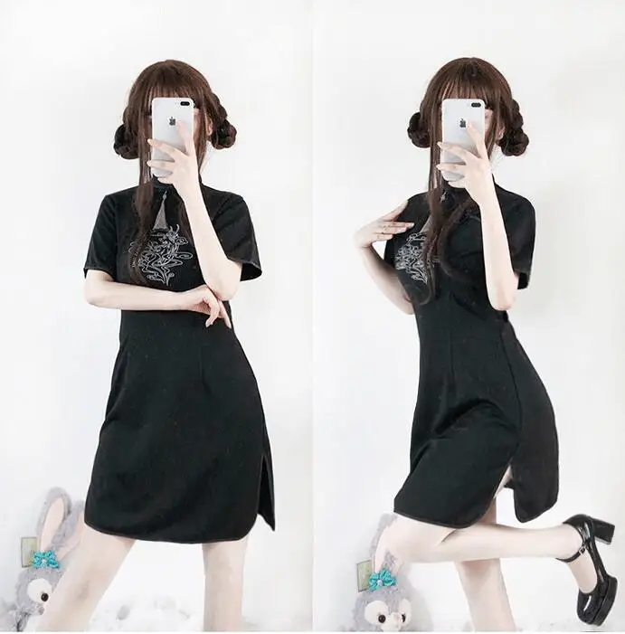 Китайский стиль винтажное повседневное улучшенное Hanfu короткое cheongsam с вышивкой
