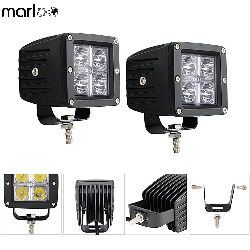 

Marloo 2pcs 3X3 Inch Cube 20W LED Work Light Car Auto SUV 4WD 4X4 Offroad LED Driving Fog Lamp For Ford F150 Motorcycle 12V 24V