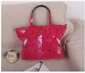 Новая мода PU Геометрическая Складная женская сумка большая Повседневная сумка с каменной молнией Брендовая женская сумка на плечо хорошее качество - Цвет: Ярко-розовый