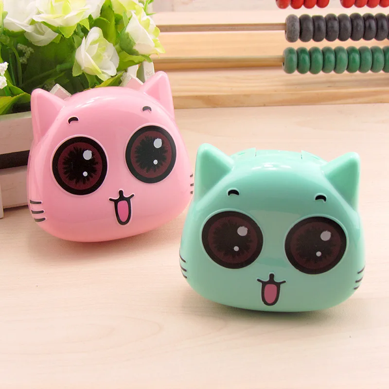 

LIUSVENTINA cute portable big eyes cat contact lens case with mirror box for lenses Gift for Girls