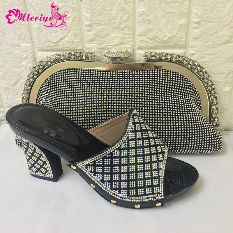

2019 Italian Matching Shoes and Bag Set Gold Color Italy Shoe and Bag Set Decorated with Rhinestone African Women Italian Shoes