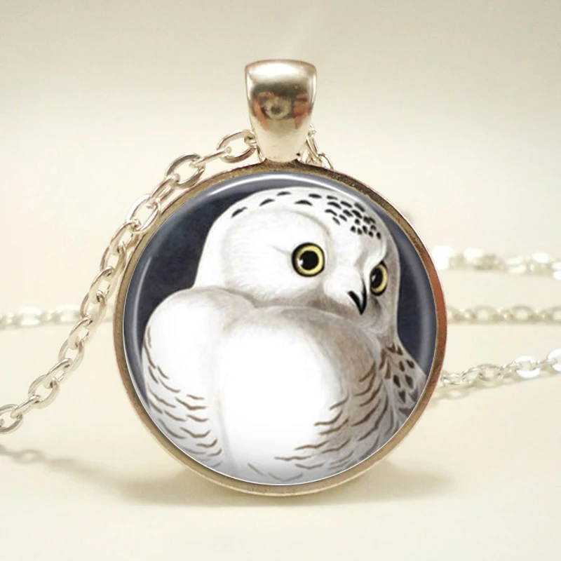 Owl Jewelry Owl Necklace Owl Glass Pendant Snowy Owl Round Glass Dome