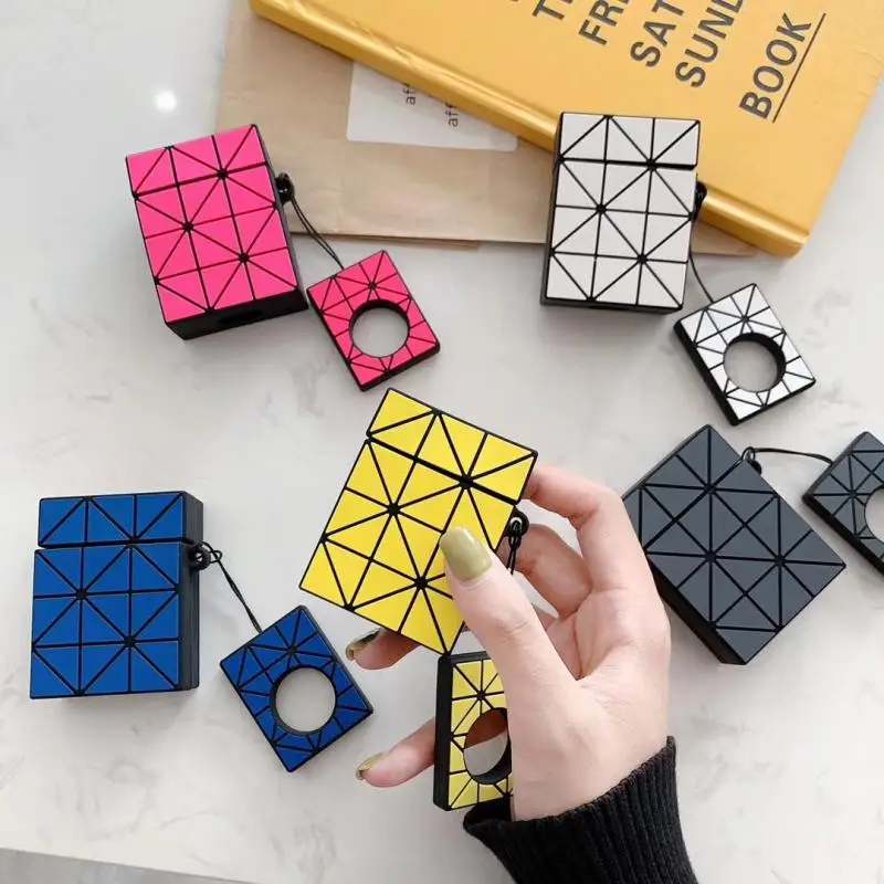 

Japanese Fashion Brands Geometric Stitching Rhombic Bag Same Style Headphone Case For Apple Airpods 1 2 Silicone Earphone Cover