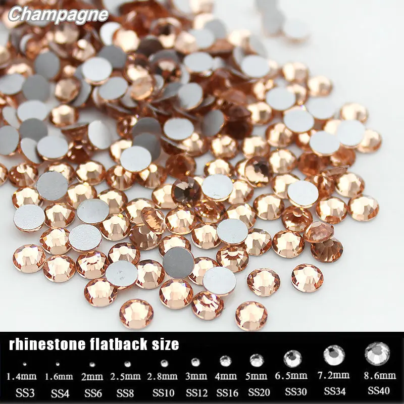 

Hot! SS3-SS20 champagne rhinestone for Nail Art 1440pcs Flatback Non Hotfix Glue on Nail Art Rhinestones Boutique and Top grade