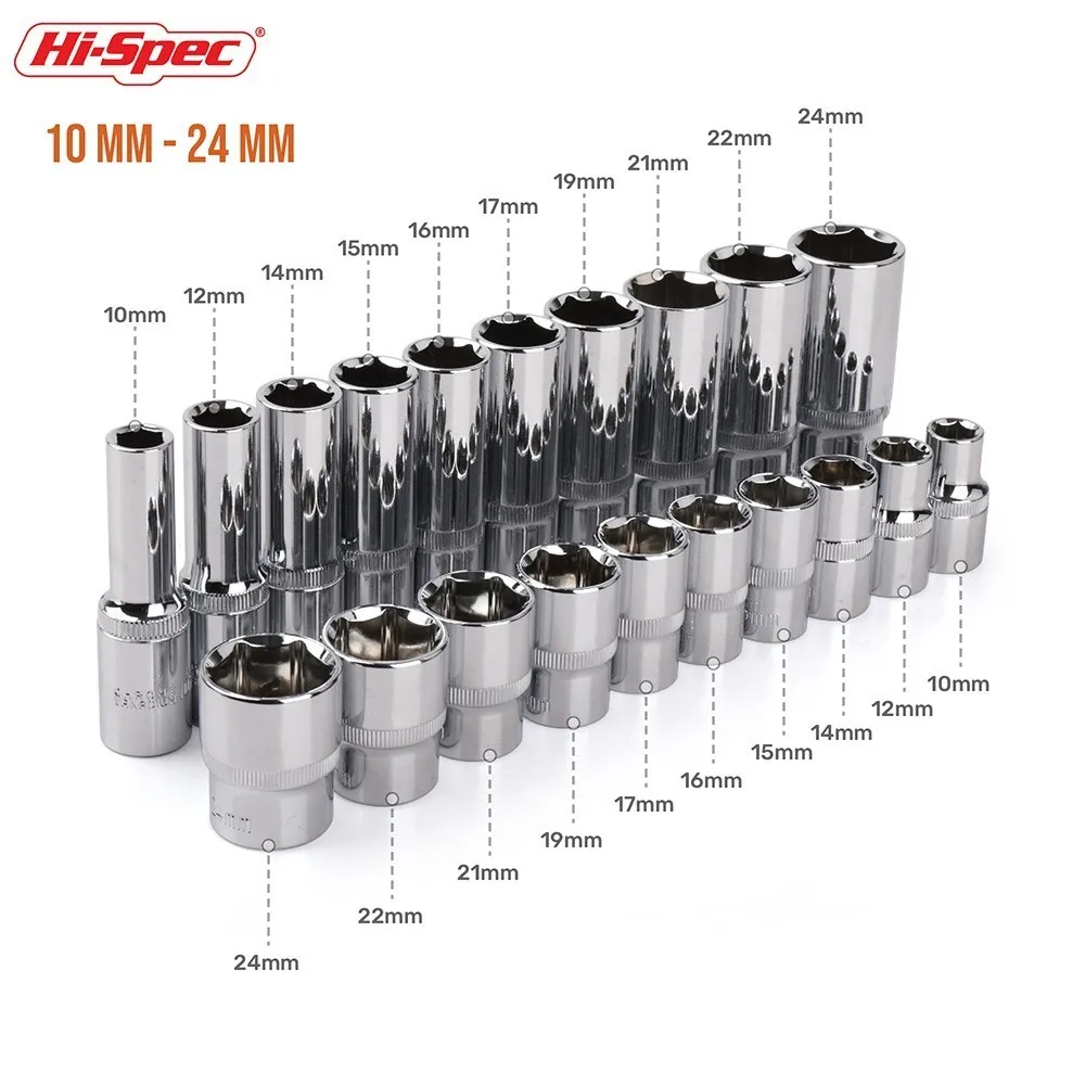 Hi-Spec 10pc 1/2 inch Short Long Socket Set CRV 10-24mm Deep Socket Adapter for Torque Ratchet Socket Wrench Spanner Repair Tool Hi-Spec 10pc 1/2 inch Short Long Socket Set CRV 10-24mm Deep Socket Adapter for Torque Ratchet Socket Wrench Spanner Repair Tool