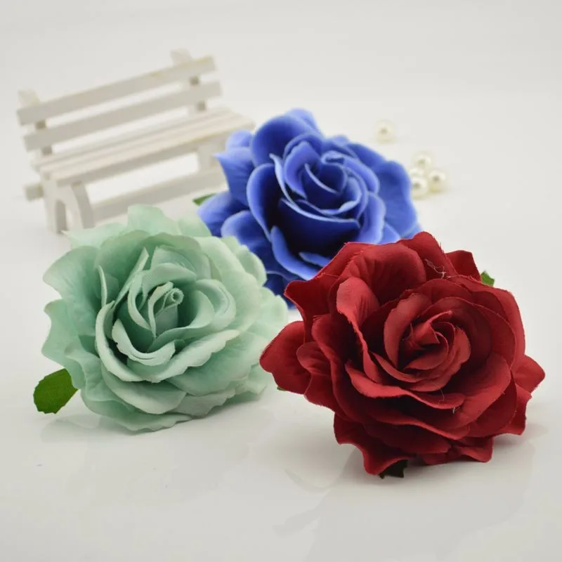 10 см, 5 шт., искусственный цветок, голова, шелк, Цветущая Роза, для свадьбы, автомобиля, Decora, сделай сам, гирлянда, материал, имитация, дешевый искусственный цветок