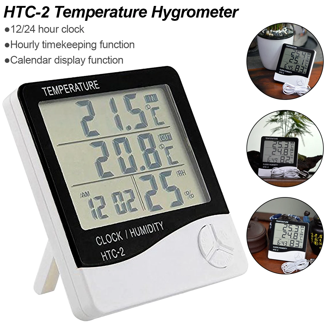 

1Pc Digital Thermometer Hygrometer Electronic LCD Temperature Humidity Meter Weather Station Indoor Outdoor Clock