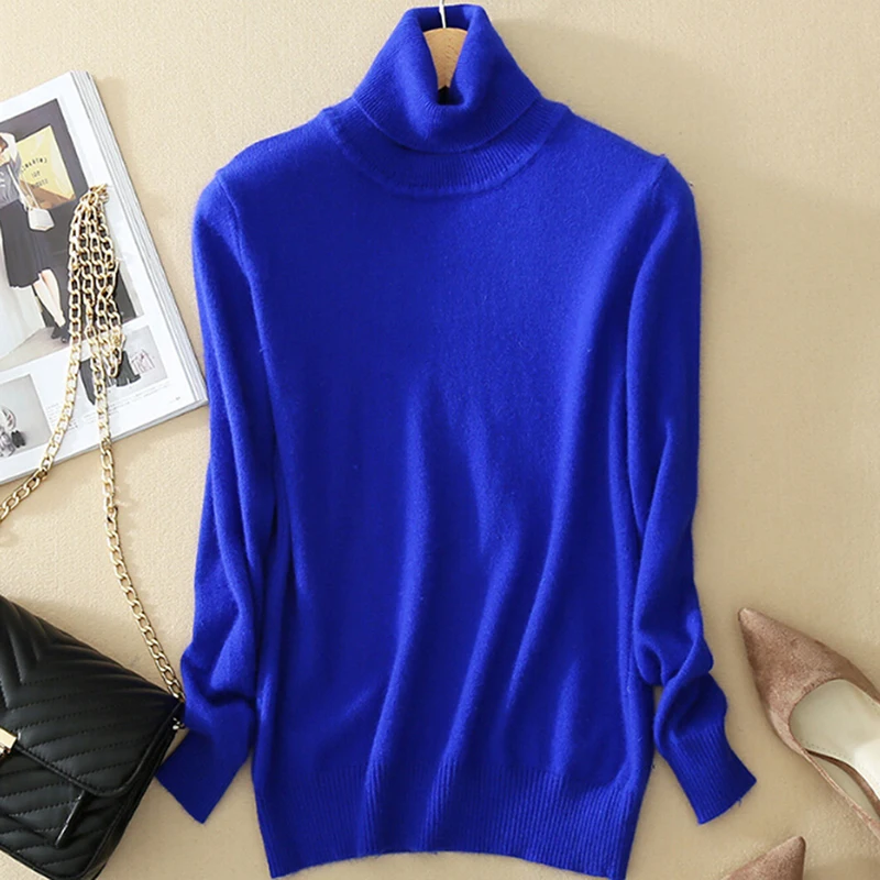 Кашемировые теплые свитера, женский эластичный свитер, Женский кашемировый свитер с высоким воротом, женская вязаная зимняя одежда размера плюс - Цвет: Синий