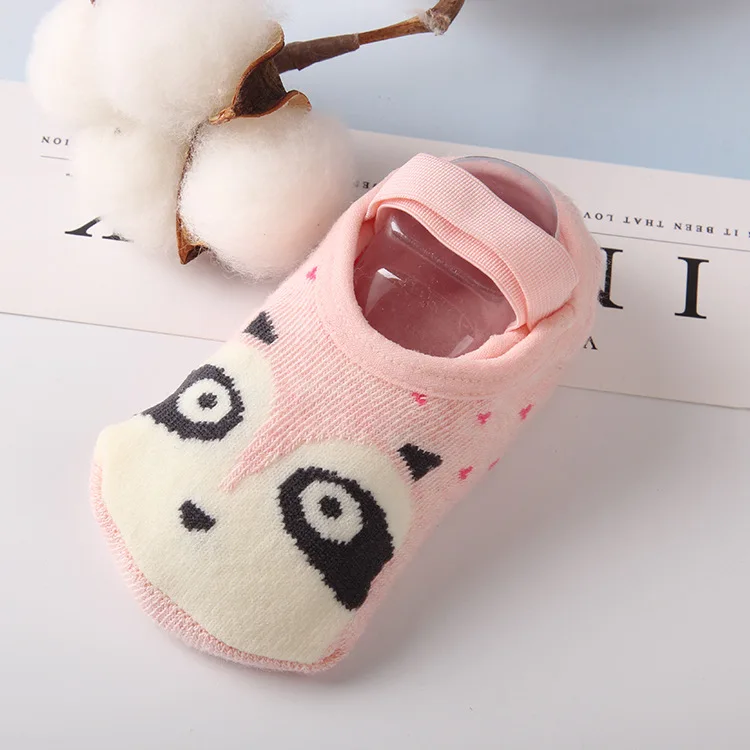 От 0 до 4 лет, детские носки обувь для новорожденных с героями мультфильмов, махровые хлопковые детские осенне-зимние нескользящие носки популярные детские носки обувь - Цвет: Pink Bear