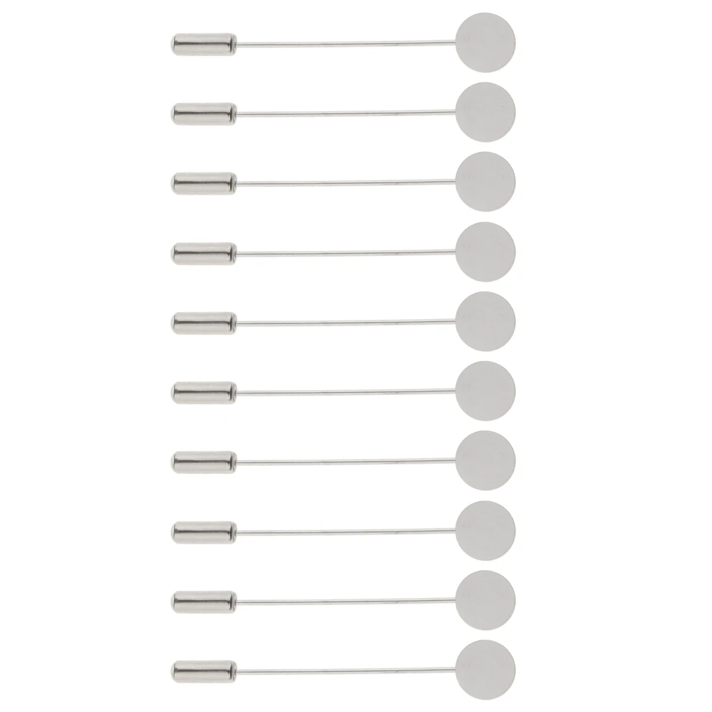 10 Pieces Empty Base 1cm Cabochons Lapel Stick Pin Tie Hat Scarf Badge Brooch DIY Findings Craft