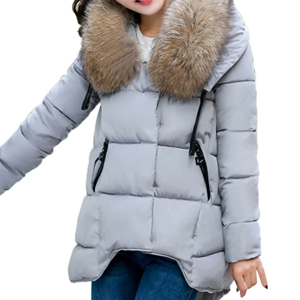 Winter Parkas jackets Women Clothing Fashion Casual Slim Thick Fur Collar Warm Hooded Outwear Coats Parkas With Hooded Overcoats - Color: Gray