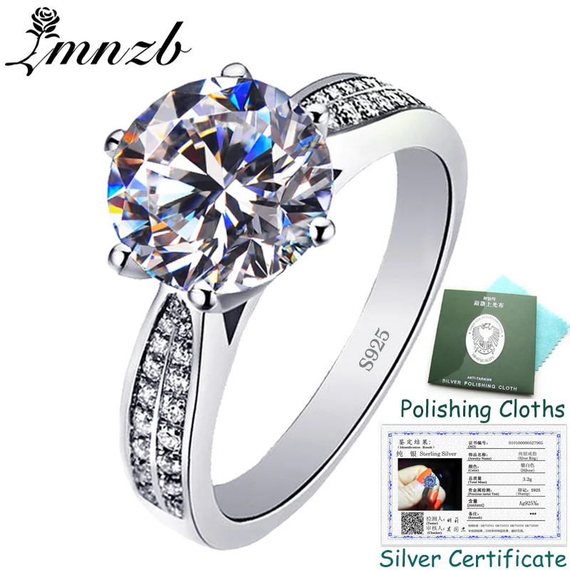 

Sent Silver Certificate! 100% Original 925 Solid Silver Rings for Women Inlay 8mm 2Ct Cubic Zircon Jewelry Wedding Rings ZSR006