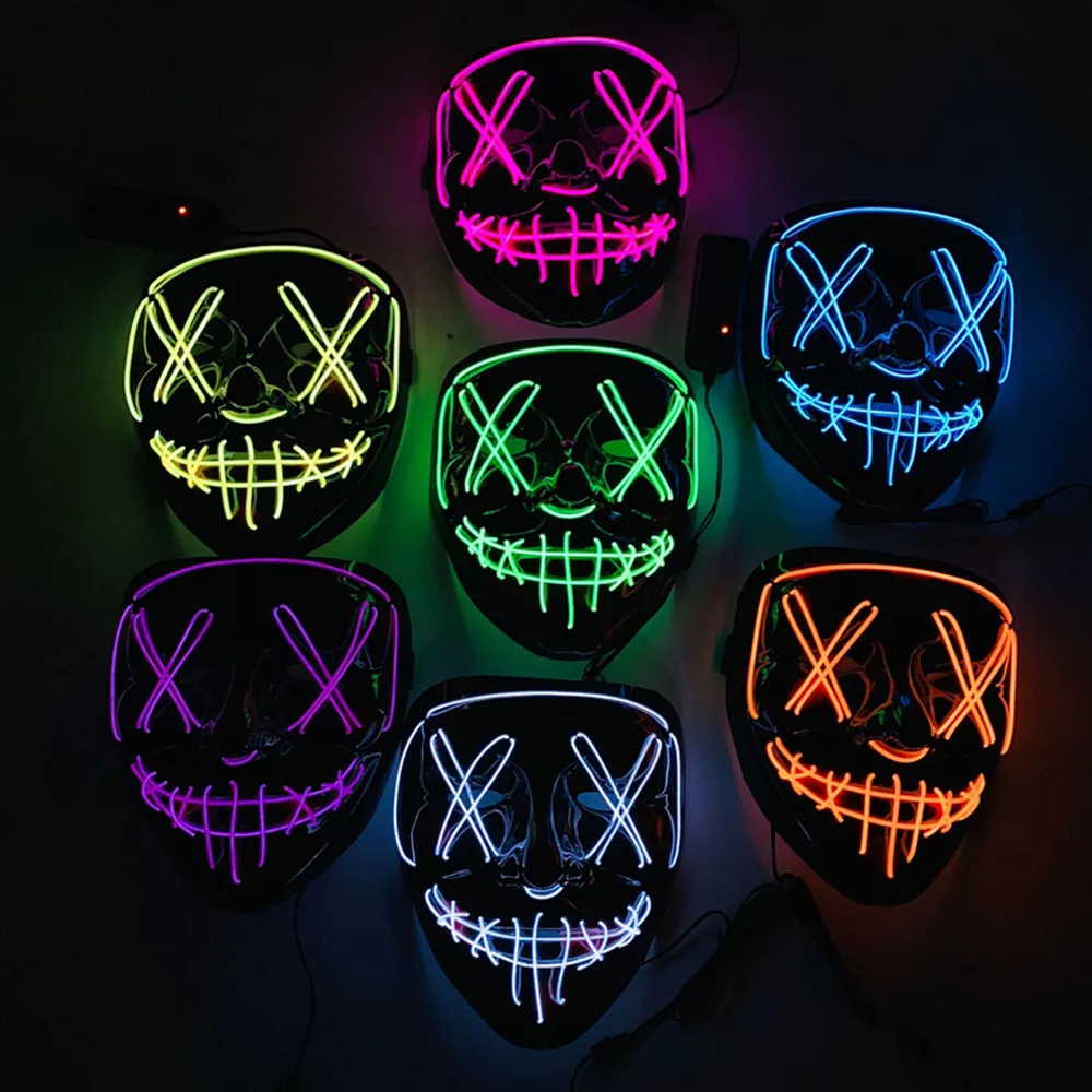 

Halloween Masquerade Masks Led Mask Light Up Party Masks Horror Glowing EL Wire Full Face Mask V for Vendetta