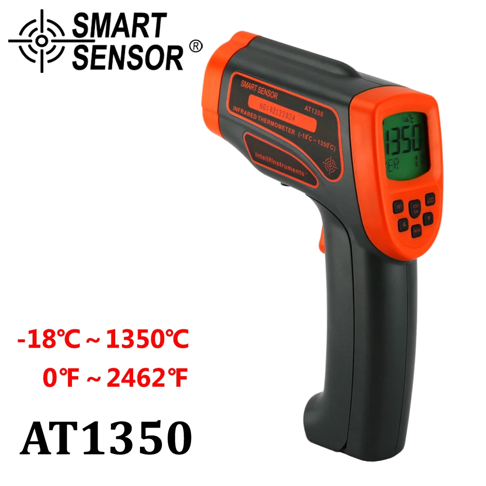 

Non-Contact 20:1 LCD IR Infrared thermometer Temperature gun tester -18~1350C (0~2462F) 0.1~1.00 adjustable Smart Sensor AT1350