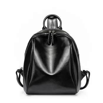 

New 100% Genuine Leather Women Backpack Preppy Style Girl's Schoolbag Black Holiday Knapsack Lady Casual Travel Bag