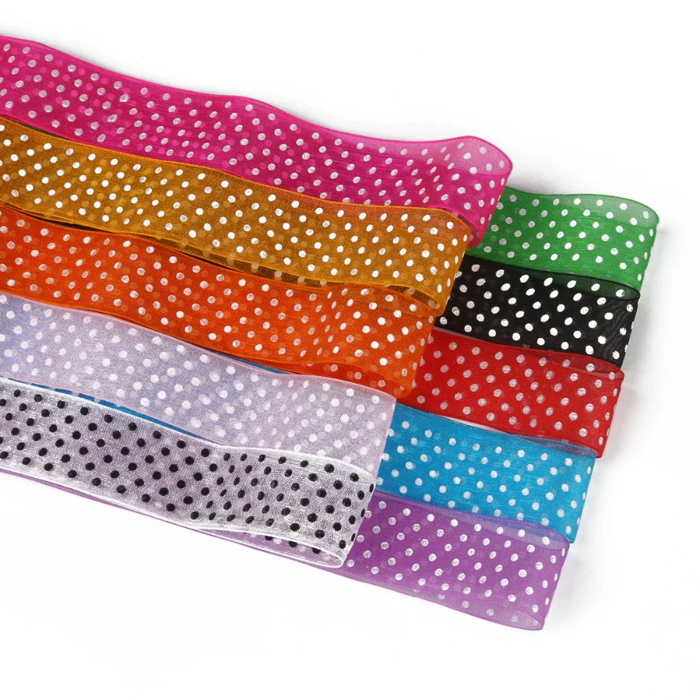 10Yards 28mm Dots Printed Organza Ribbon Bow Gift Packing Wedding
