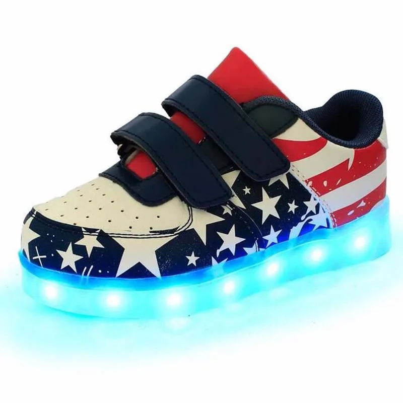 Hot sale kids LED shoes children USB charging flash light shoes boys