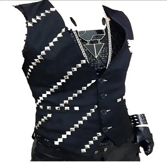 M 3XL Bar Men Singer Dj Band Costume Personalized Black Rivet