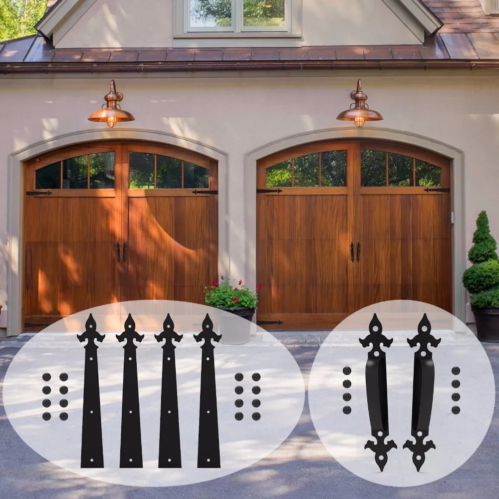 

LWZH Decorative Carriage House Garage Handle Hinge Accent Set Sliding Barn Door Hardware Kit Arrow Style 2 Handles 4 Hinges