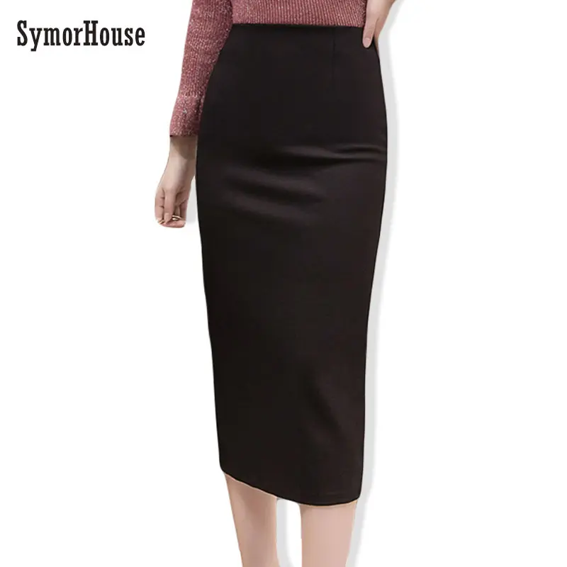 Модная женская сексуальная тонкая юбка-карандаш стрейч в обтяжку юбка новое поступление черная красная высокая талия сзади Сплит формальная Женская юбка 5XL