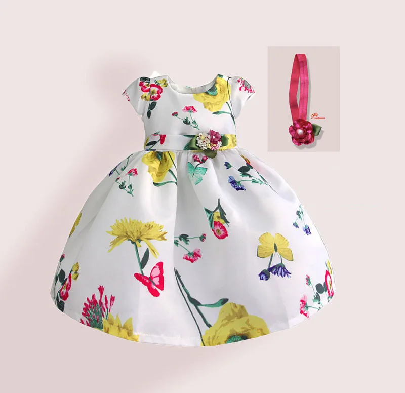 Платье с цветами для маленьких девочек Детские платья для девочек, летнее платье принцессы для девочек г. Детская праздничная одежда для От 1 до 5 лет(с повязкой на голову