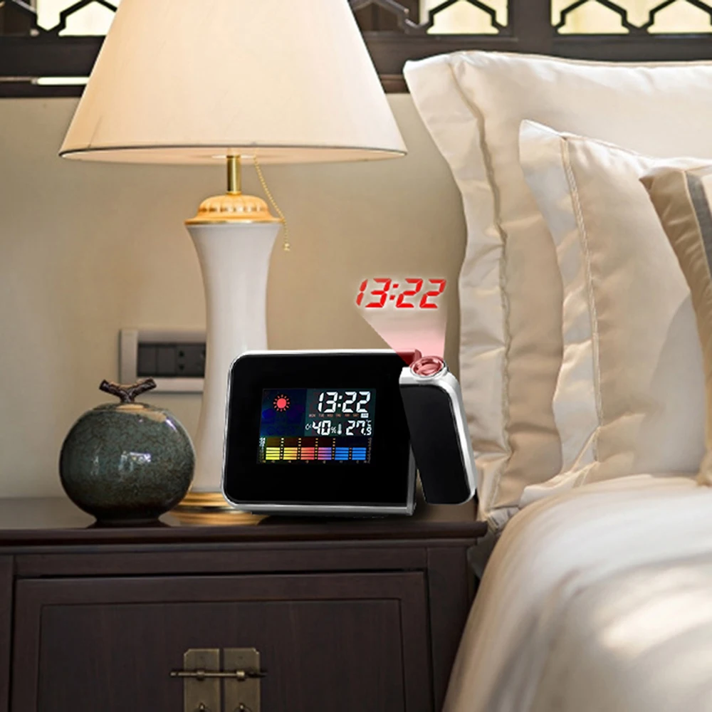 

Color Screen Square Alarm Clock Snooze LCD Projection Alarm Clock Backlight Calendar Temperature Color Screen Table Clocks