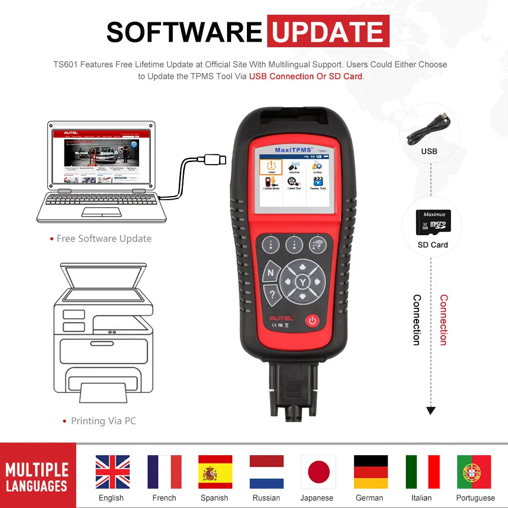 AUTEL Дистрибьютор TPMS инструмент для диагностики и обслуживания TS601 Autel MaxiTPMS TS 601 OBD2