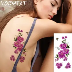 Фиолетовые цветы пиона руку на плечо татуировки наклейки флэш-тату хной поддельные водонепроницаемый временные татуировки наклейки