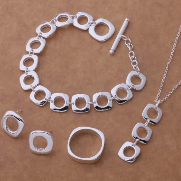 

2016 Fashion stainless steel bridal jewelry silver plated Wedding style Round Earrings necklace jewelry sets AT037-040