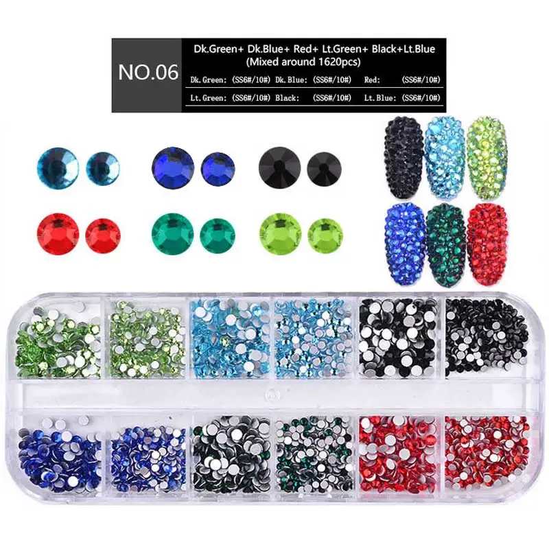 1 коробка разноразмерные стеклянные стразы для ногтей смешанные цвета с плоской задней частью AB Кристальные Стразы 3D очаровательные драгоценные камни DIY маникюр украшения для ногтей