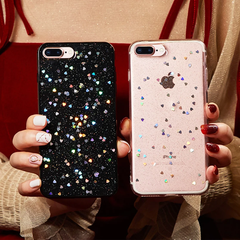 

Transparent Clear Glitter Star Case Cover For iPhone 8 Plus Soft TPU Coque For iPhone 6 6s 7 Plus X XS Max XR Case Love Herat
