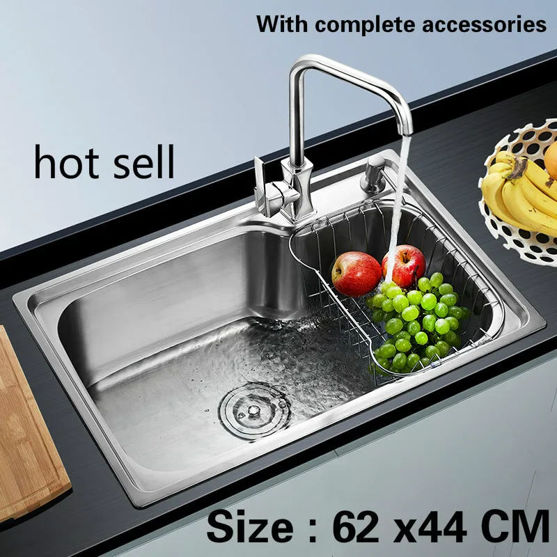 

Free shipping Food grade 304 stainless steel sink 0.8 mm thick ordinary single trough hot sell washing dishes 62 x44 CM