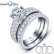 Classic Ronda Cubic Zirconia Anillo de Boda de lujo Fija 925 Anillos de Plata Esterlina Para Las Mujeres (JewelOra RI101687)