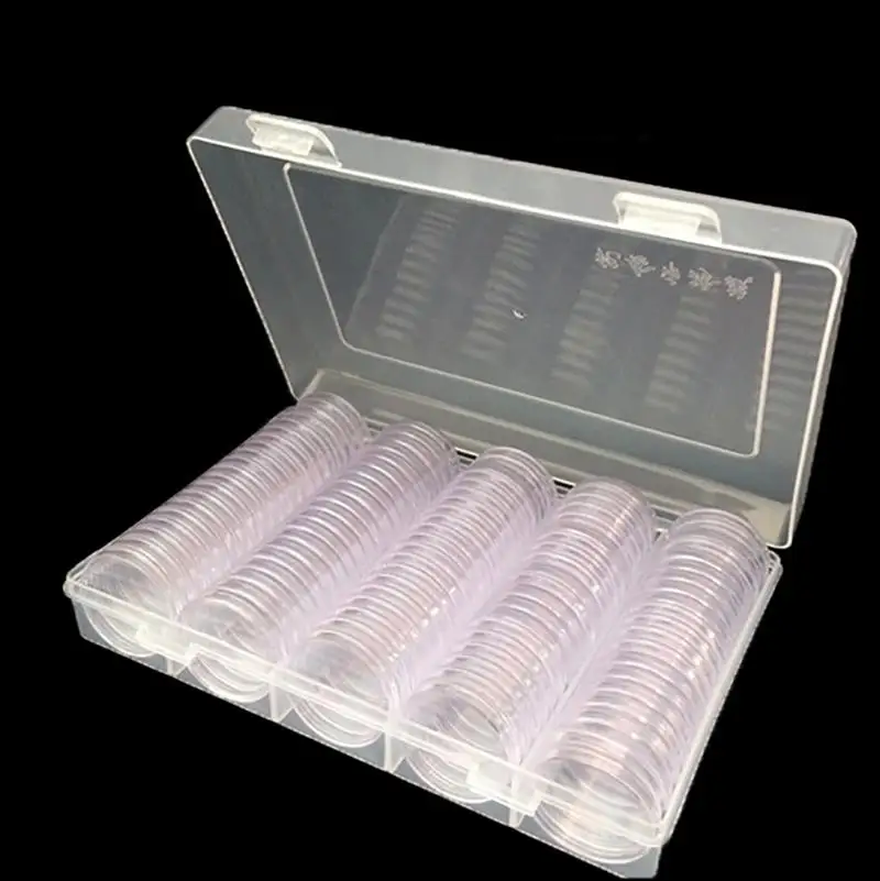 

100PCS 1.18'' Creative Mini Coin Capsule Small Round Coin Holder Case Coin Storage Box Home Storage Supplies